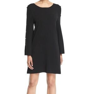 NWT Milly Button Bell Sleeve Black Knit Shift Dress, Size S